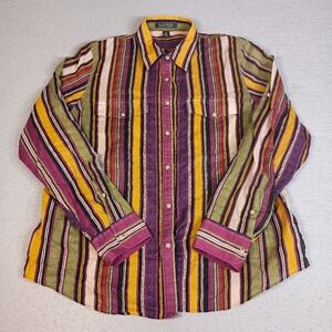 Lauren Ralph Lauren Women XL Multicolored Front Pockets Western Boho Aztec Shirt